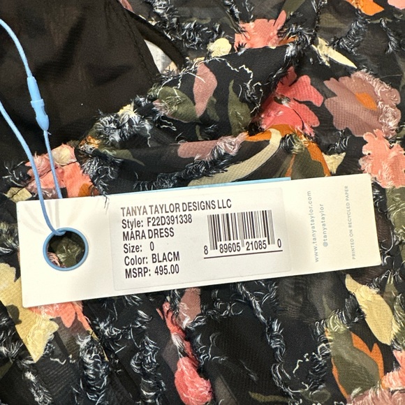 🌻NWT Tanya Taylor Black V-Neck Floral Short Sleeve Wrap Dress Size 0 MSRP $495 - Picture 5 of 8